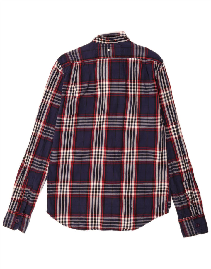 Superdry Mens Flannel Shirt Large Navy Blue Plaid Cotton