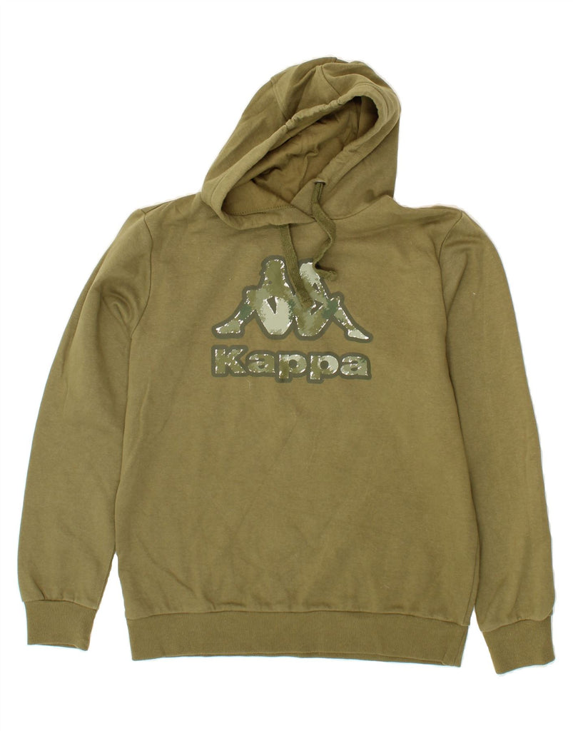 KAPPA Mens Graphic Hoodie Jumper Medium Khaki Cotton Vintage Kappa and Second-Hand Kappa from Messina Hembry 