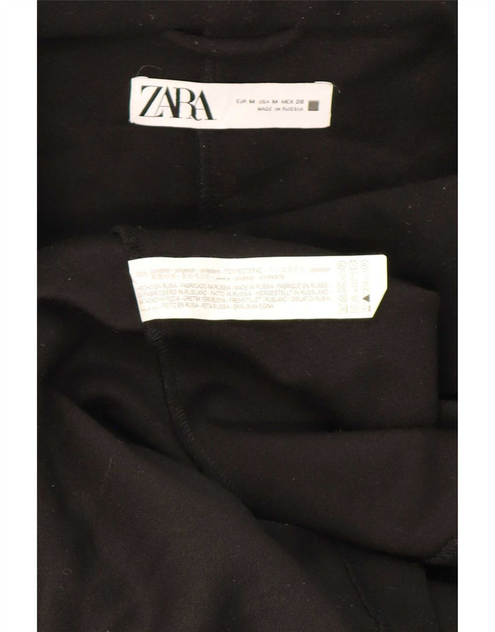 Zara Womens Hooded Double Breasted Coat UK 14 Medium Black Polyester