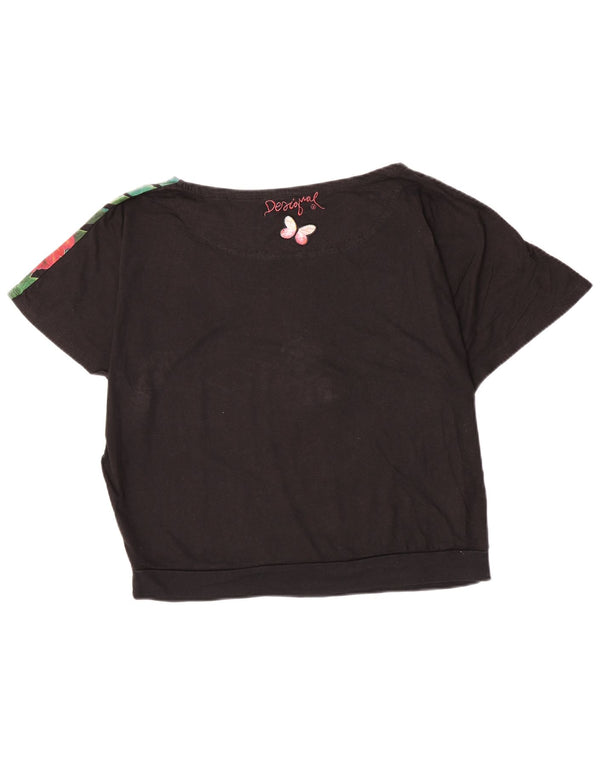 Desigual Womens Graphic T-Shirt Top UK 16 Large Black Floral Cotton