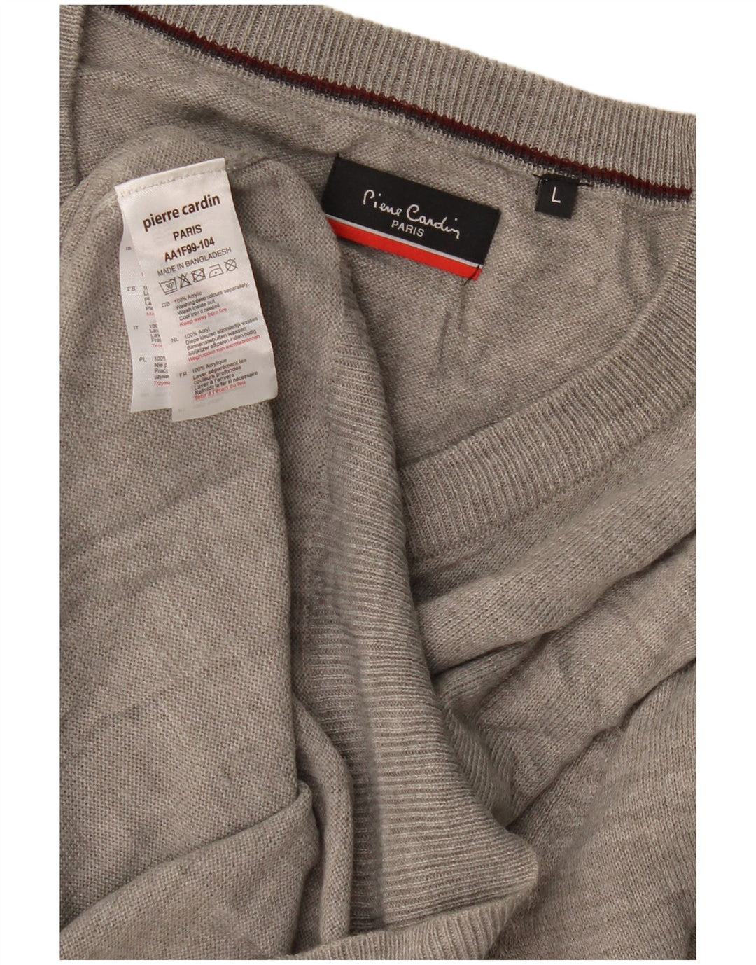 Pierre Cardin Mens V-Neck Jumper Sweater Large Grey Acrylic