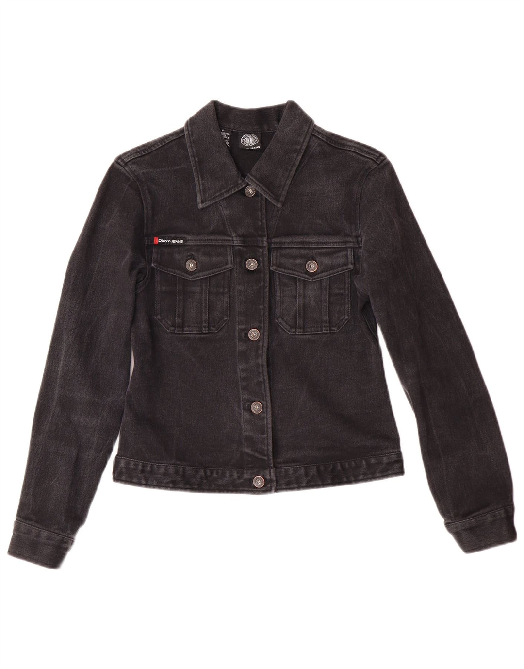 Dkny Womens Petite Denim Denim Jacket UK 6 XS Black Cotton Classic