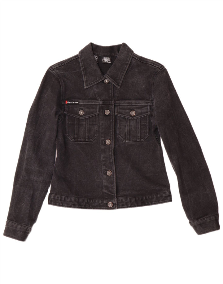 Dkny Womens Petite Denim Denim Jacket UK 6 XS Black Cotton Classic