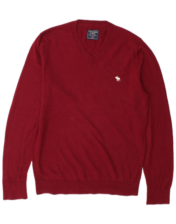 Abercrombie & Fitch Mens V-Neck Jumper Sweater Medium Burgundy Wool