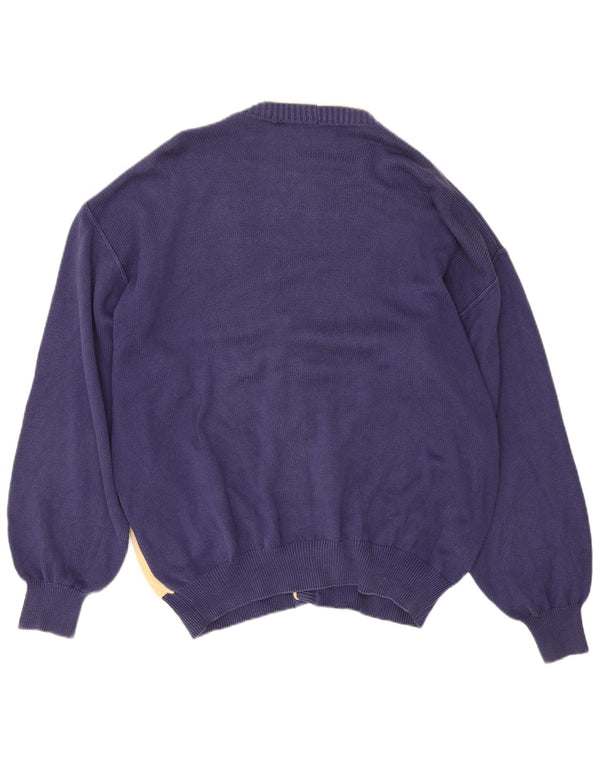 DALMINE Mens Cardigan Sweater IT 50 Medium Navy Blue Colourblock Cotton