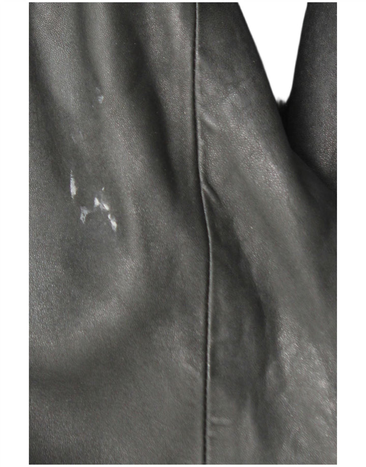 VINTAGE Womens Oversized Leather Jacket UK 10 Small Black Leather
