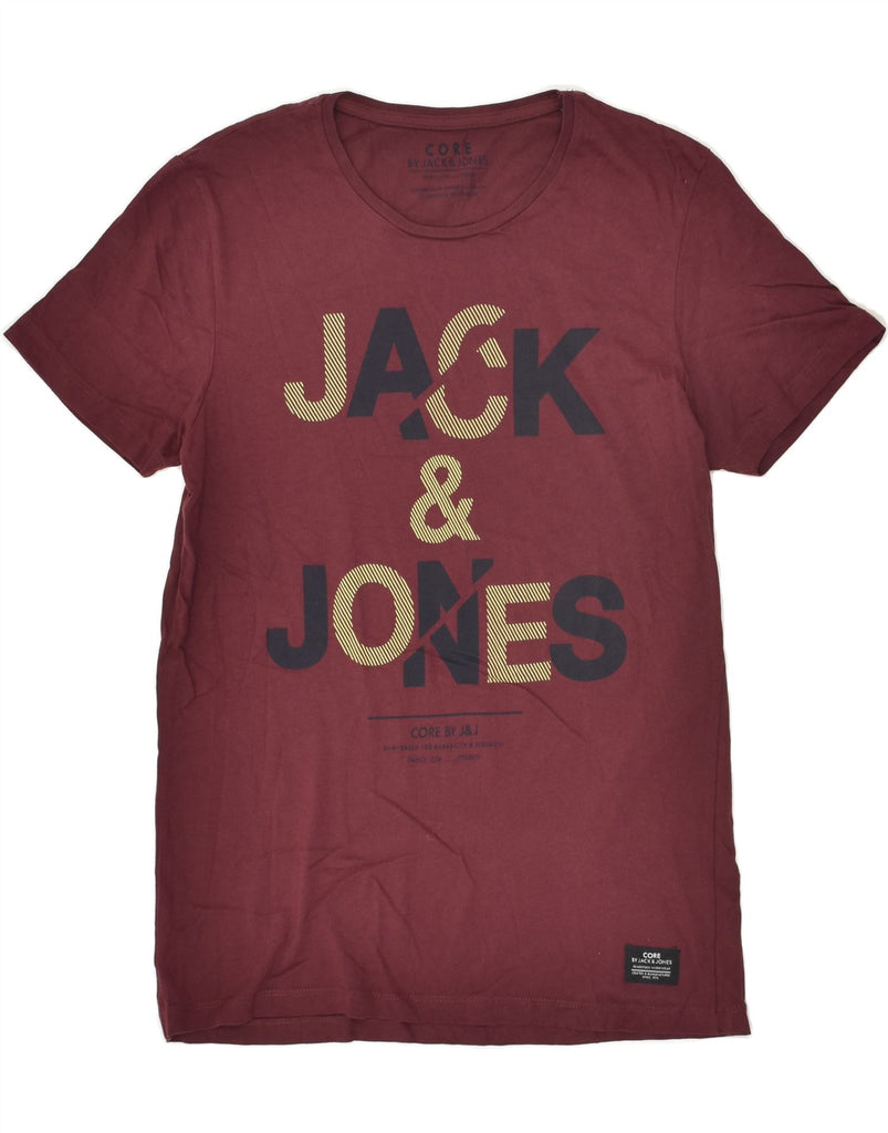 JACK & JONES Mens Graphic T-Shirt Top Small Burgundy Cotton | Vintage Jack & Jones | Thrift | Second-Hand Jack & Jones | Used Clothing | Messina Hembry 