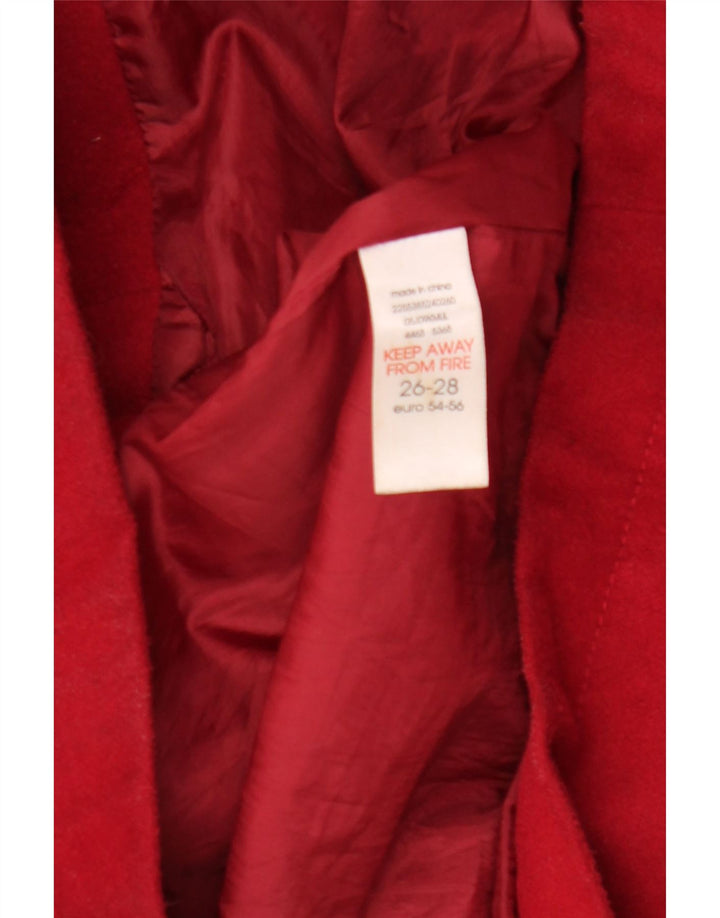 Vintage Womens Hooded Duffle Coat IT 54/56 3XL Red Polyester