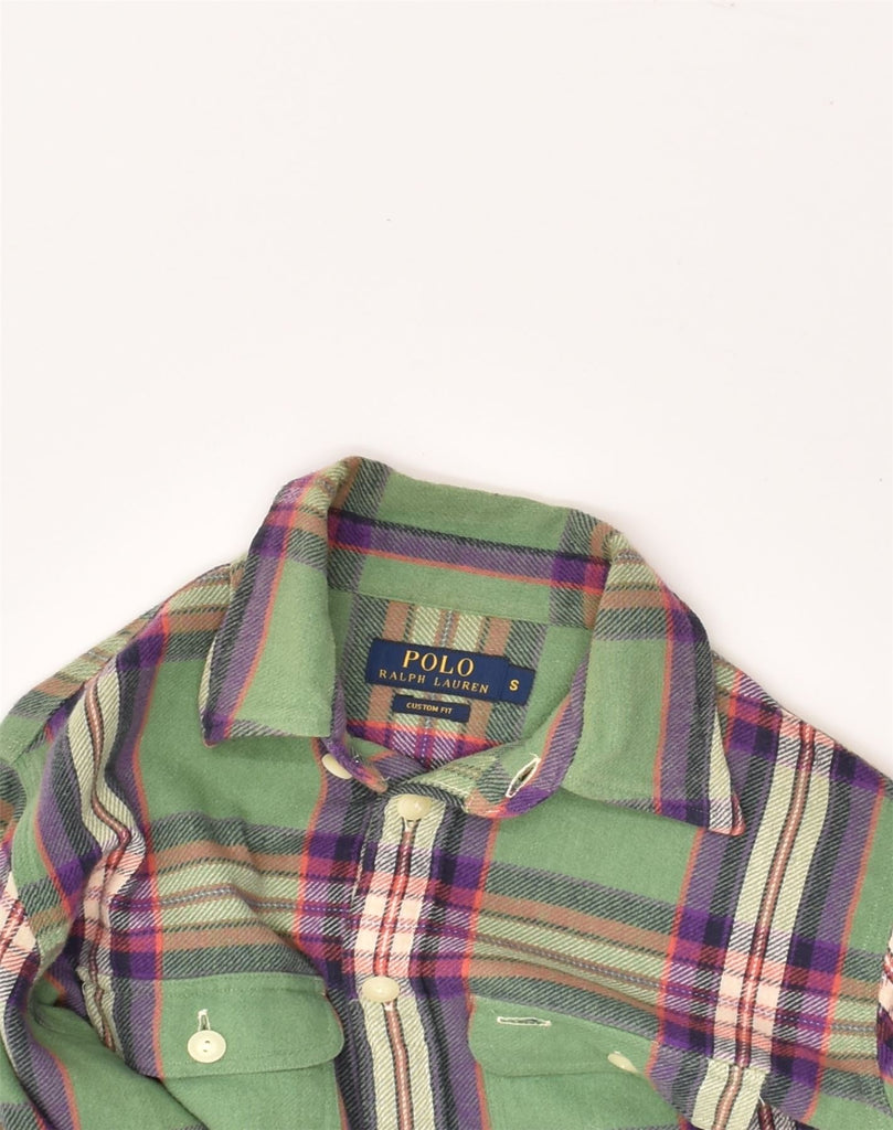 POLO RALPH LAUREN Mens Custom Fit Flannel Shirt Small Green Check Cotton | Vintage Polo Ralph Lauren | Thrift | Second-Hand Polo Ralph Lauren | Used Clothing | Messina Hembry 