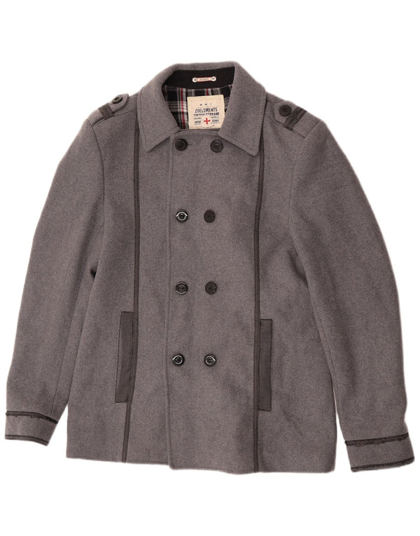 Zu Elements Mens Pea Coat UK 42 XL Grey Wool