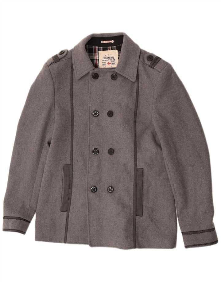 Zu Elements Mens Pea Coat UK 42 XL Grey Wool