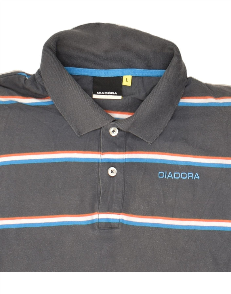 DIADORA Mens Polo Shirt Large Grey Striped Cotton | Vintage Diadora | Thrift | Second-Hand Diadora | Used Clothing | Messina Hembry 