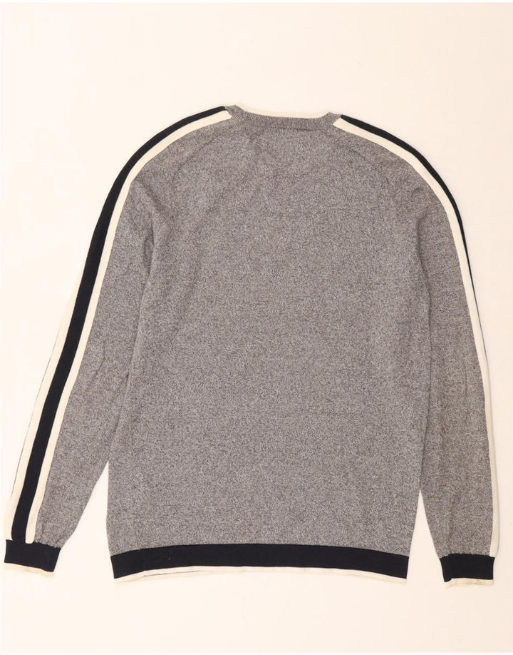 JACK & JONES Mens Crew Neck Jumper Sweater Small Grey Colourblock Cotton