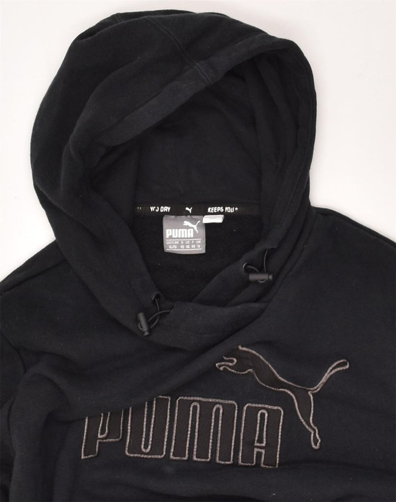 PUMA Womens Graphic Hoodie Jumper UK 16 Large Black Cotton | Vintage Puma | Thrift | Second-Hand Puma | Used Clothing | Messina Hembry 