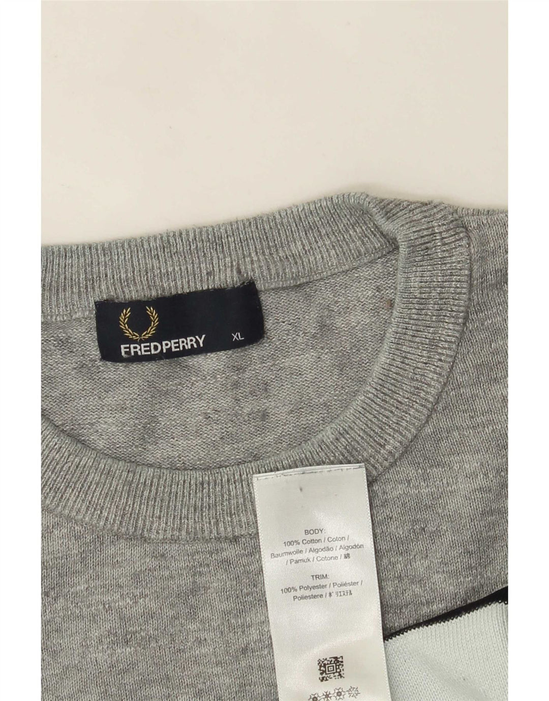 Fred Perry Mens Crew Neck Jumper Sweater XL Grey Colourblock Cotton