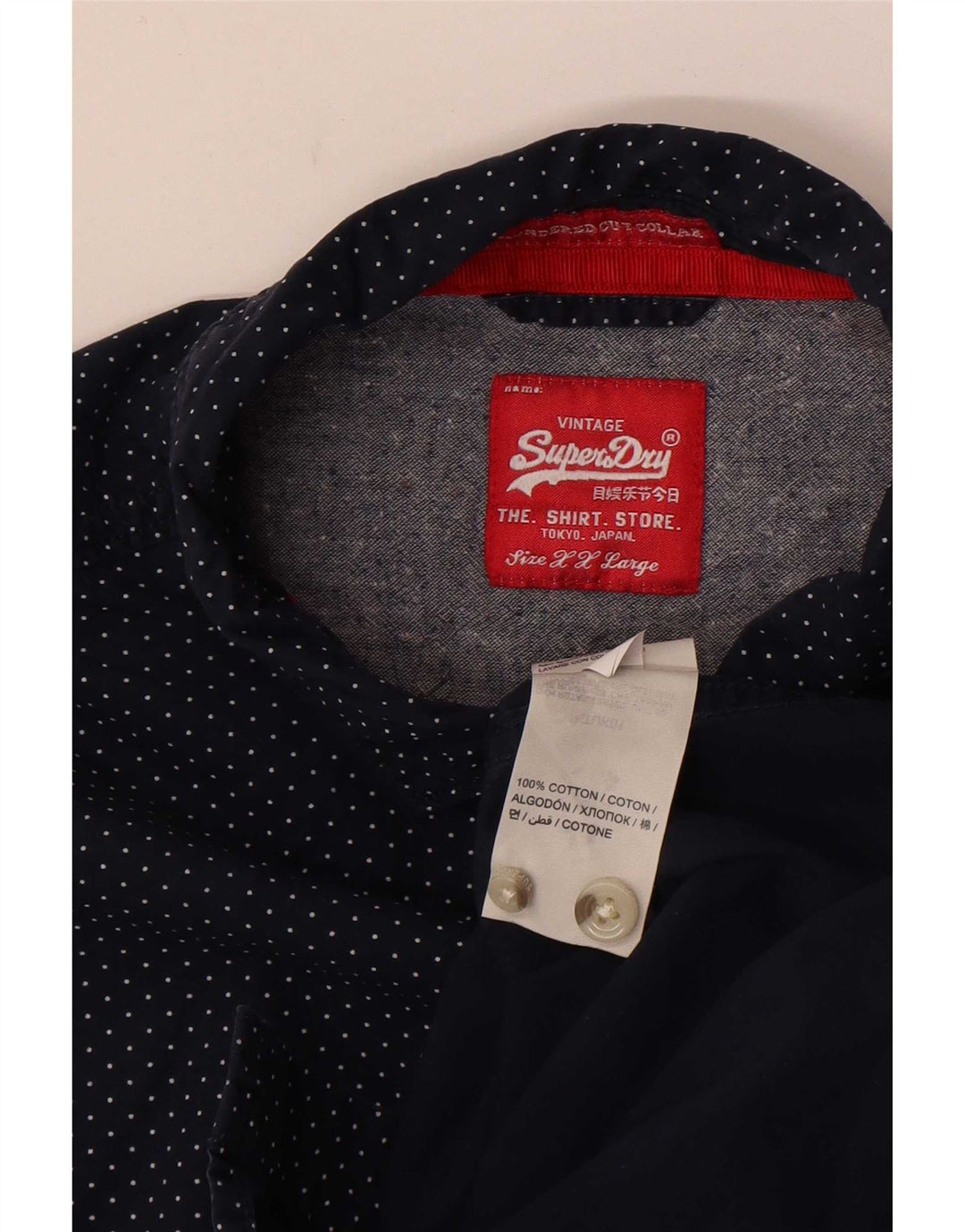 Superdry Mens Shirt 2XL Navy Blue Polka Dot Cotton