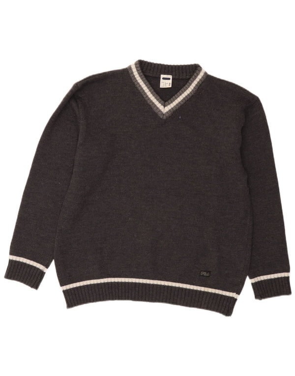 Fila Mens V-Neck Jumper Sweater Small Grey