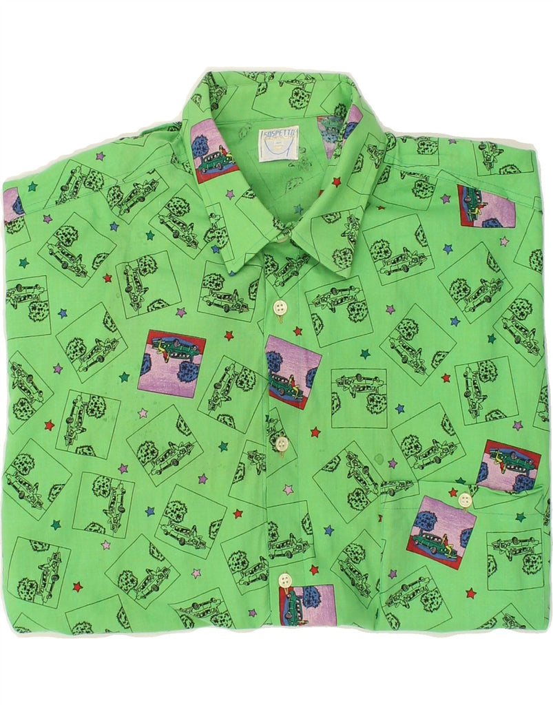 ROMAN'S Mens Shirt Medium Green Patchwork Cotton Vintage Roman's and Second-Hand Roman's from Messina Hembry 