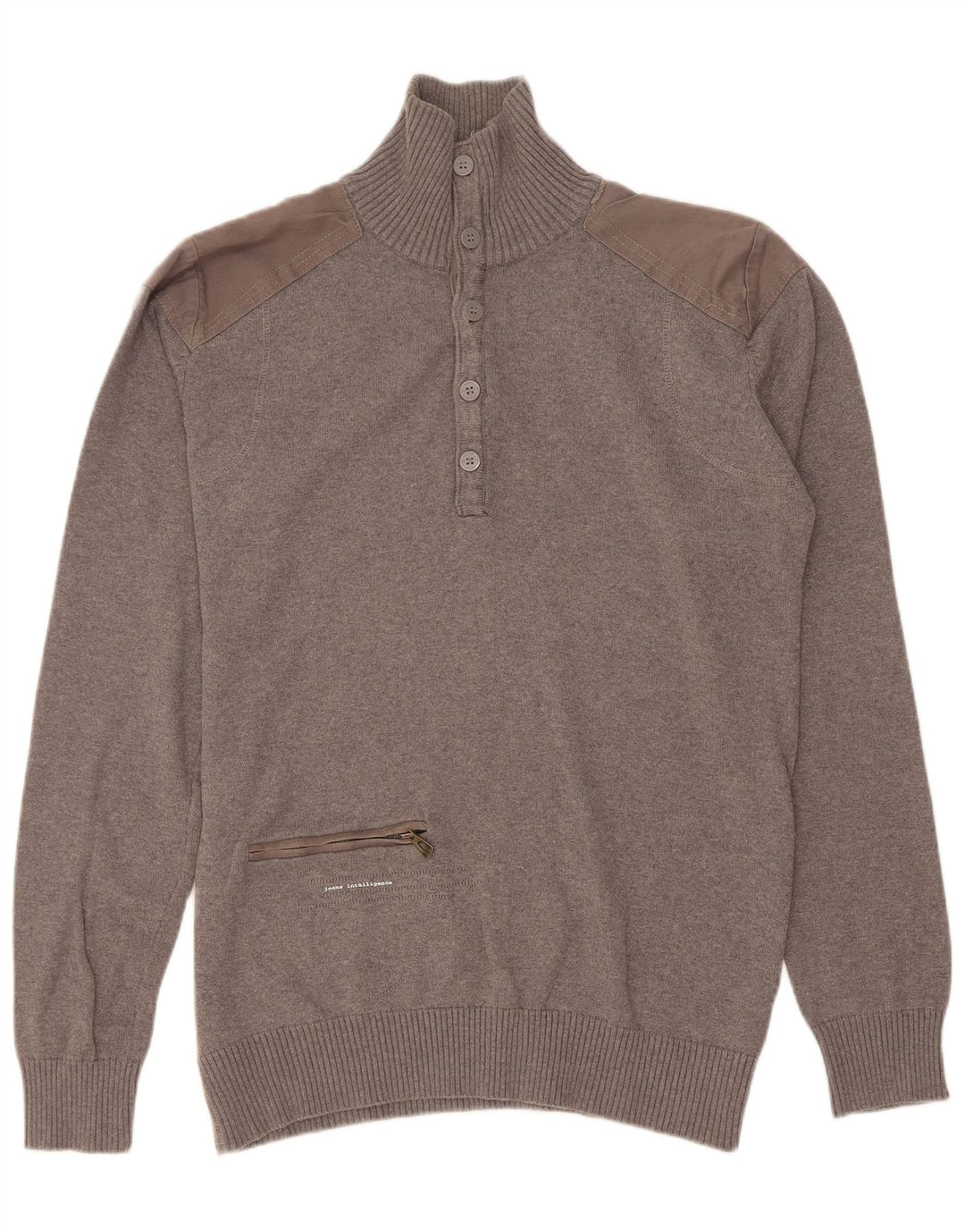 Jack & Jones Mens Button Neck Jumper Sweater Medium Grey