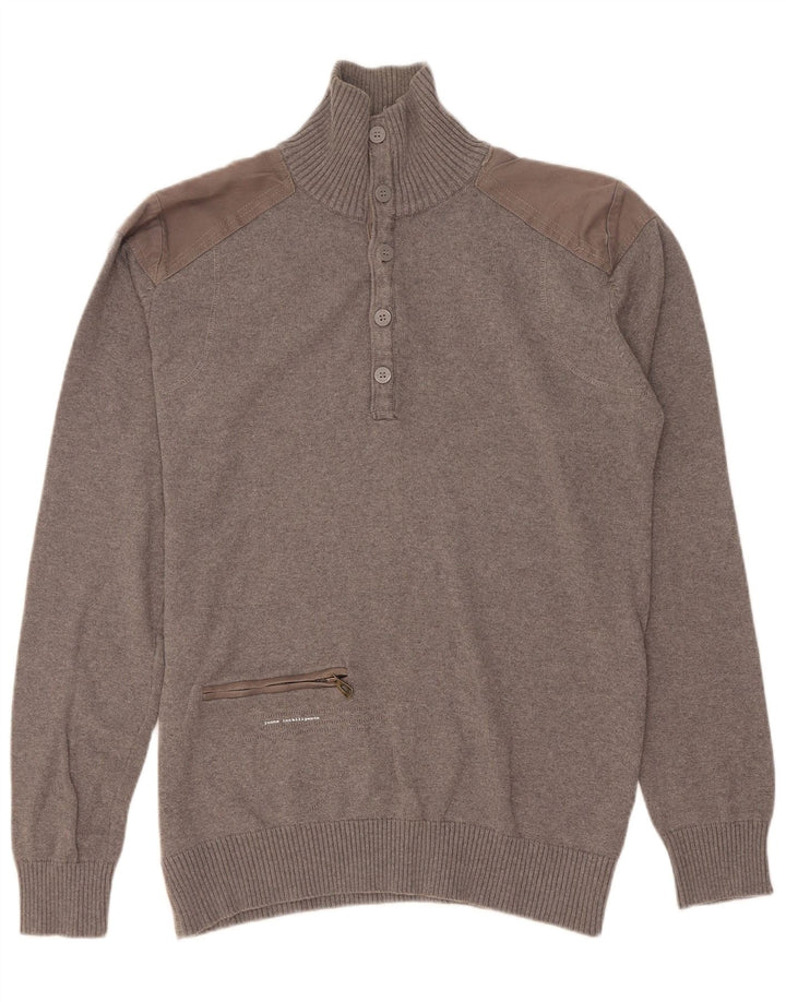 Jack & Jones Mens Button Neck Jumper Sweater Medium Grey