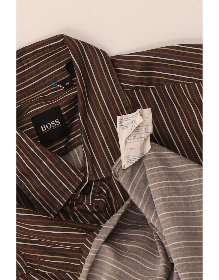 Hugo Boss Mens Shirt Medium Brown Pinstripe Cotton