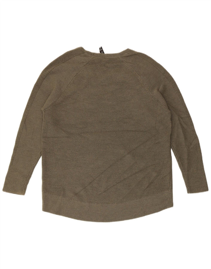 ATHLETA Womens V-Neck Jumper Sweater UK 14 Medium Khaki Polyester