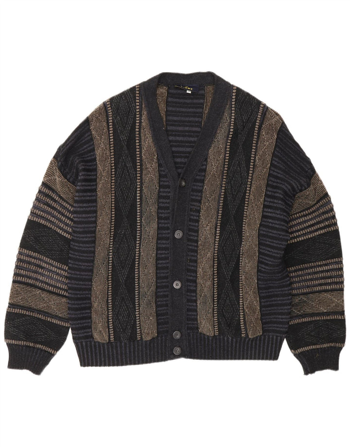 Fiume Mens Cardigan Sweater IT 50 Medium Navy Blue Argyle/Diamond Acrylic