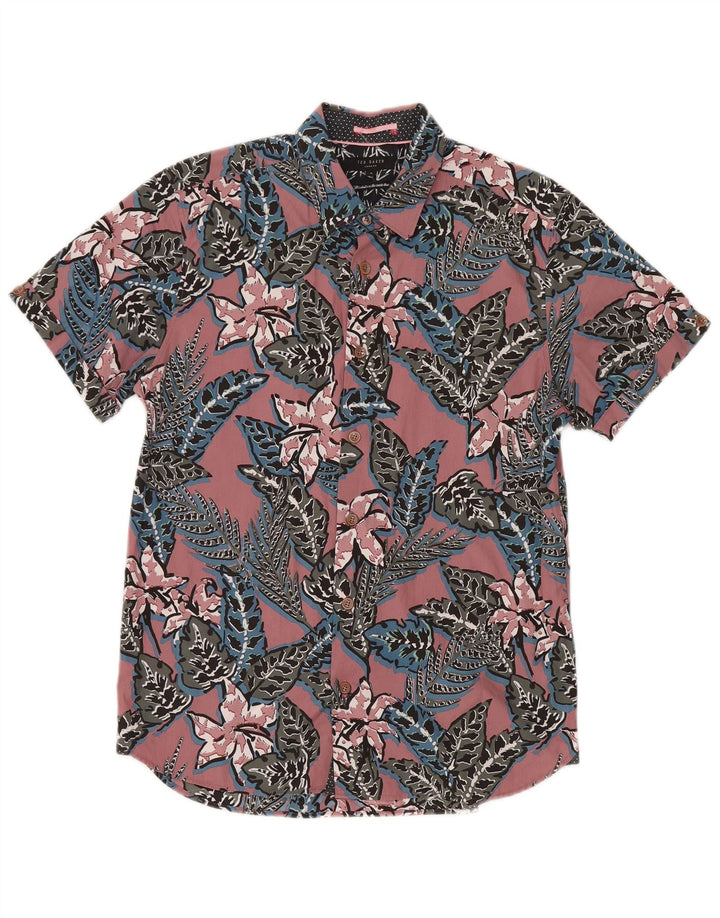 Ted Baker Mens Short Sleeve Shirt Size 3 Medium Pink Floral Cotton