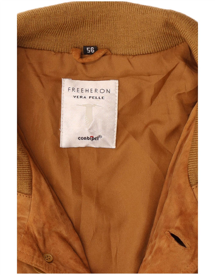 Freeheron Mens Suede Bomber Jacket IT 56 XL Brown Leather