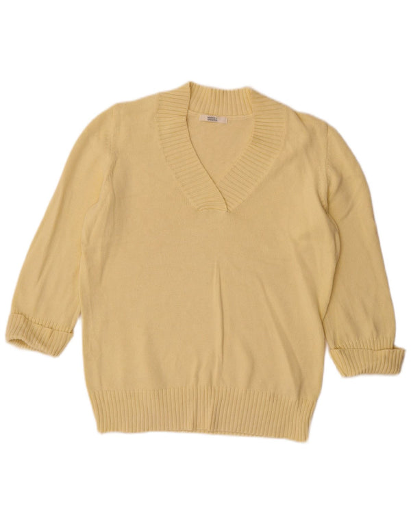 Marks & Spencer Womens 3/4 Sleeve V-Neck Jumper Sweater UK 16 Large Yellow