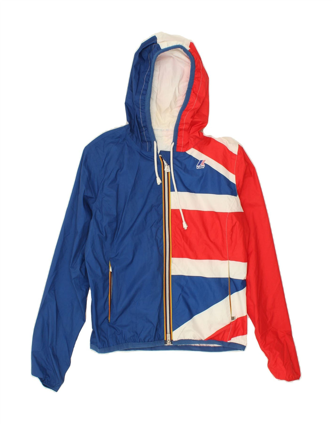 K-WAY Girls Hooded Rain Jacket 6-7 Years Blue Colourblock Polyester Vintage K-Way and Second-Hand K-Way from Messina Hembry 