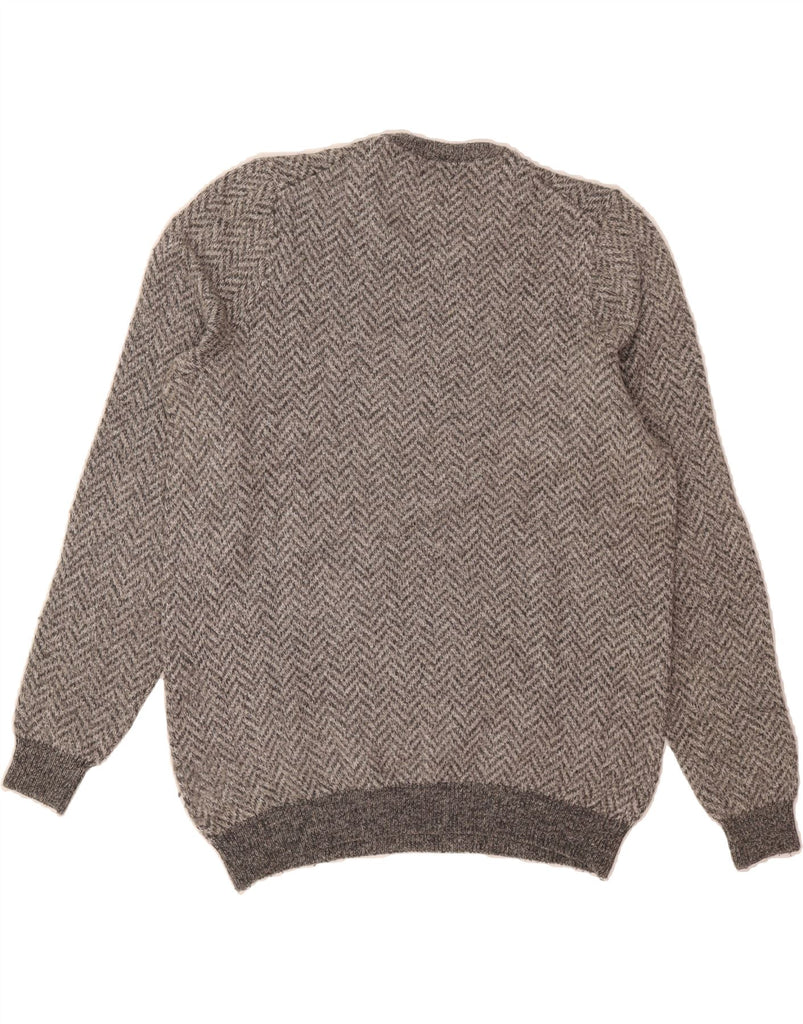 MARKS & SPENCER Mens Crew Neck Jumper Sweater Medium Grey Herringbone Wool Vintage Marks & Spencer and Second-Hand Marks & Spencer from Messina Hembry 