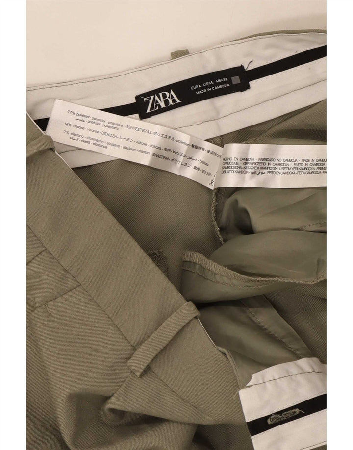 Zara Womens Wide Leg Suit Trousers Large W30 L32 Green Polyester