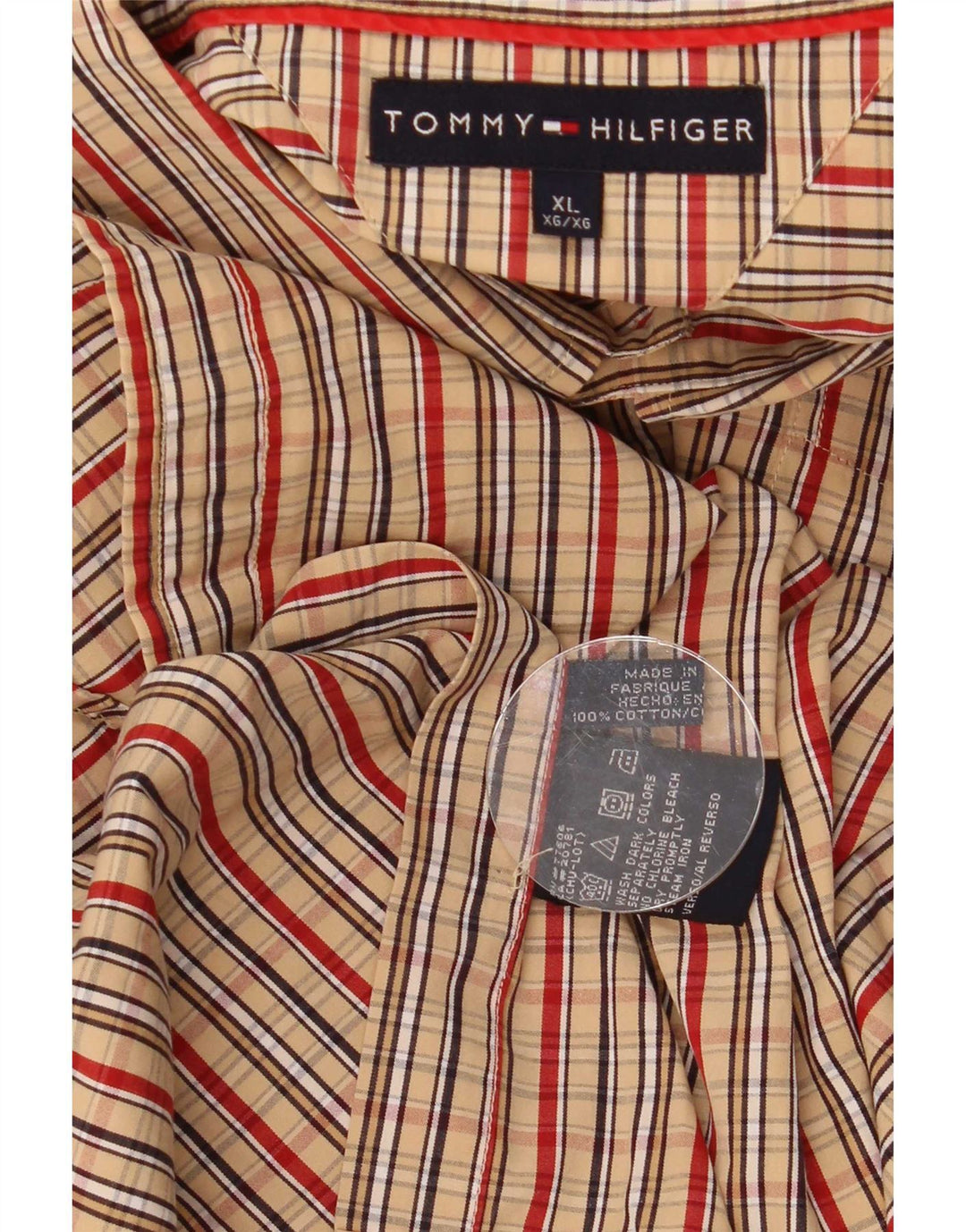 Tommy Hilfiger Mens Shirt XL Beige Check Cotton
