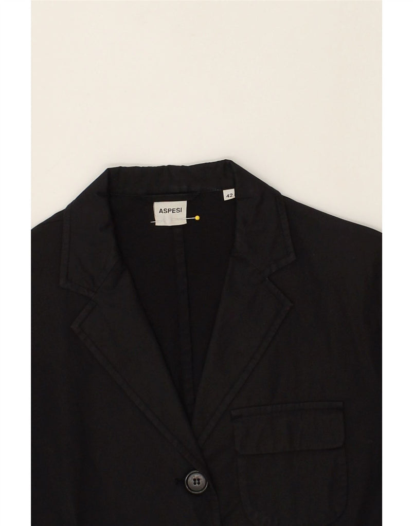 ASPESI Womens 4 Button Blazer Jacket IT 42 Medium Black Cotton | Vintage Aspesi | Thrift | Second-Hand Aspesi | Used Clothing | Messina Hembry 