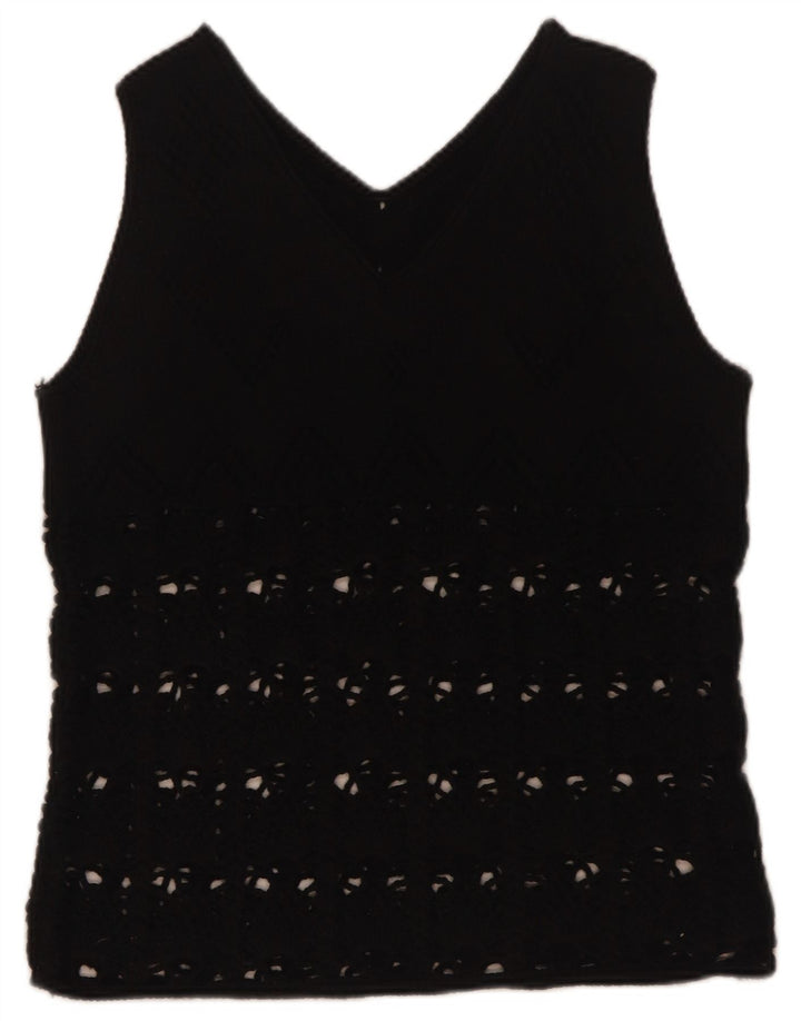 Vintage Womens Vest Tank Top UK 12 Medium Black