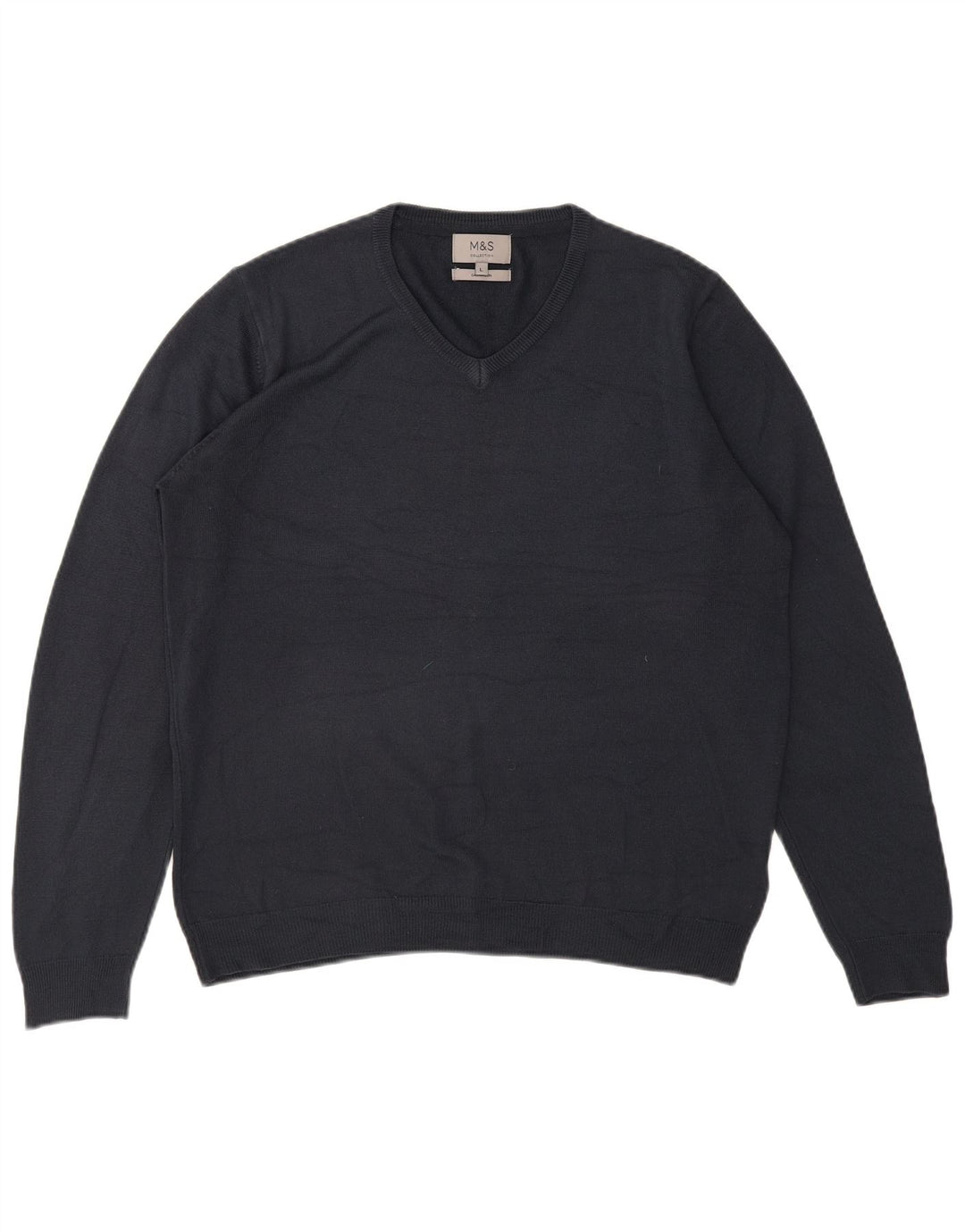 MARKS & SPENCER Mens V-Neck Jumper Sweater Large Navy Blue Acrylic