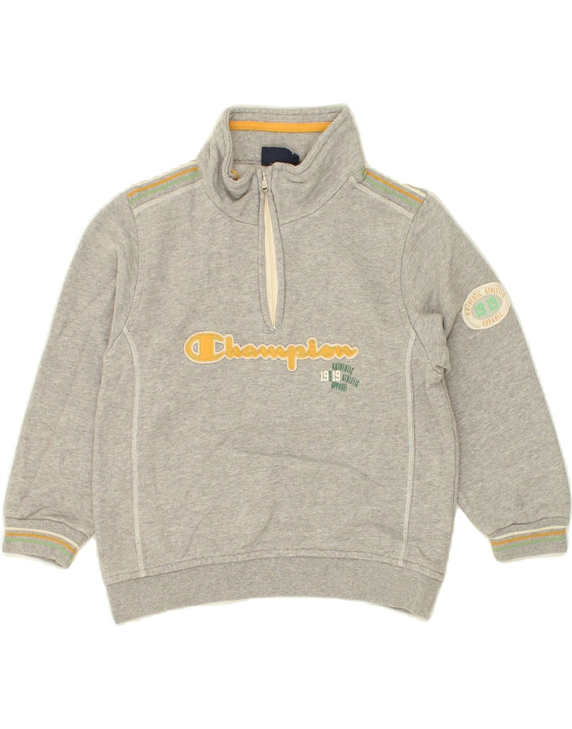 CHAMPION Boys Graphic Zip Neck Sweatshirt Jumper 5-6 Years XS Grey | Vintage Champion | Thrift | Second-Hand Champion | Used Clothing | Messina Hembry 