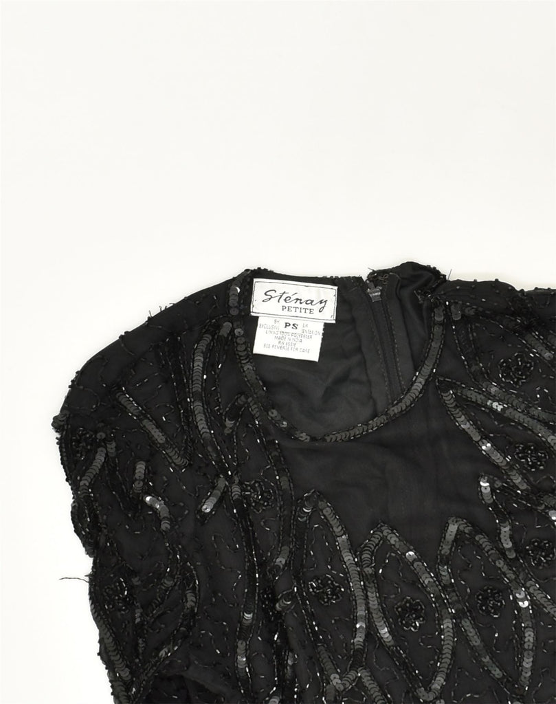 VINTAGE Womens Petite Sequin Blouse Top UK 10 Small Black Polyester | Vintage Vintage | Thrift | Second-Hand Vintage | Used Clothing | Messina Hembry 