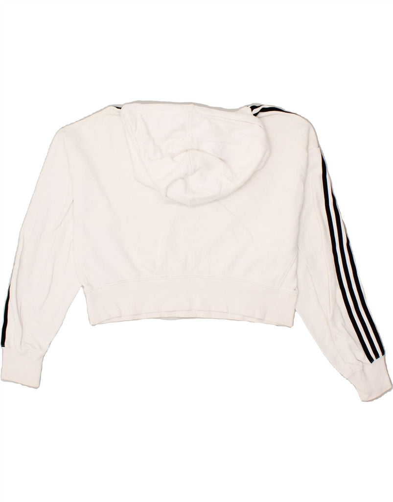 ADIDAS Womens Oversized Crop Graphic Hoodie Jumper UK 8 Small White Cotton | Vintage Adidas | Thrift | Second-Hand Adidas | Used Clothing | Messina Hembry 