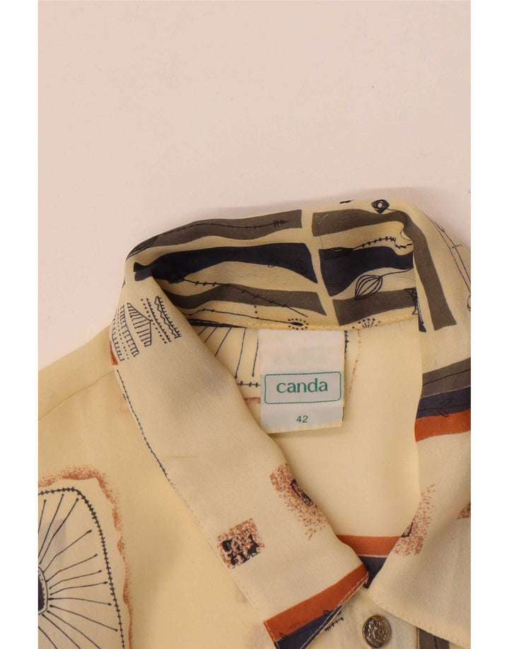Canda Womens See Through Shirt Blouse IT 42 Medium Off White Geometric