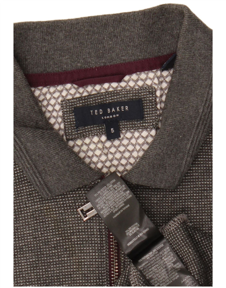 Ted Baker Mens Long Sleeve Polo Shirt Size 5 XL Grey Flecked Polyester