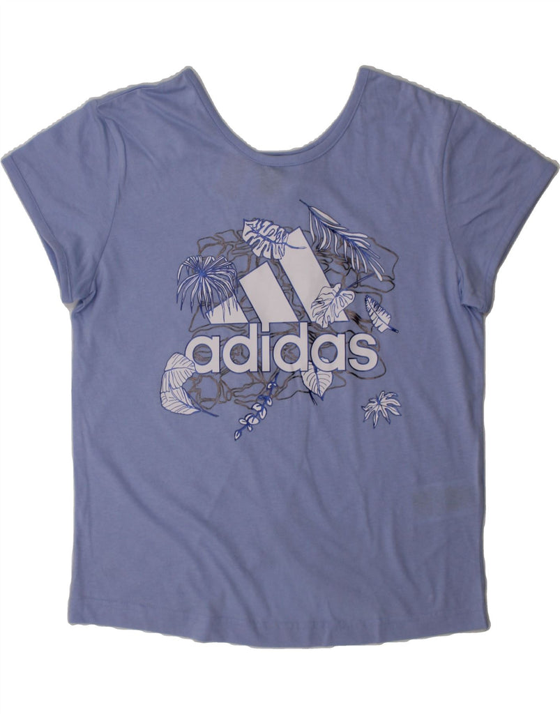 ADIDAS Girls Graphic T-Shirt Top 11-12 Years Blue Cotton Vintage Adidas and Second-Hand Adidas from Messina Hembry 
