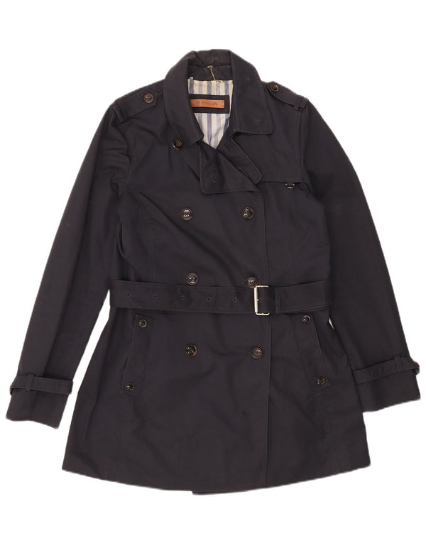 Massimo Dutti Womens Trench Coat UK 12 Medium Navy Blue Cotton