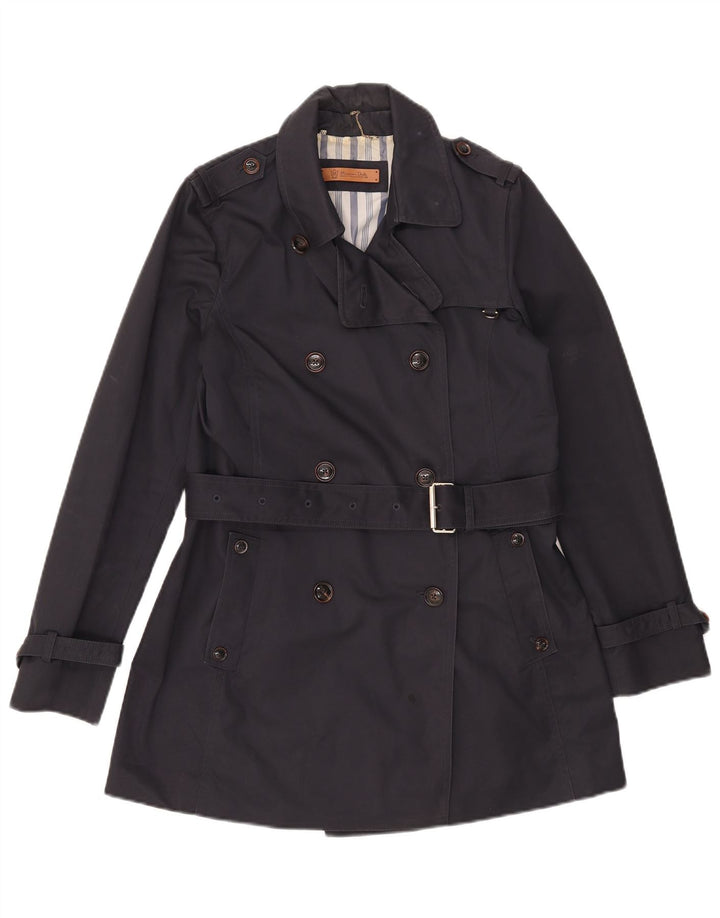 Massimo Dutti Womens Trench Coat UK 12 Medium Navy Blue Cotton