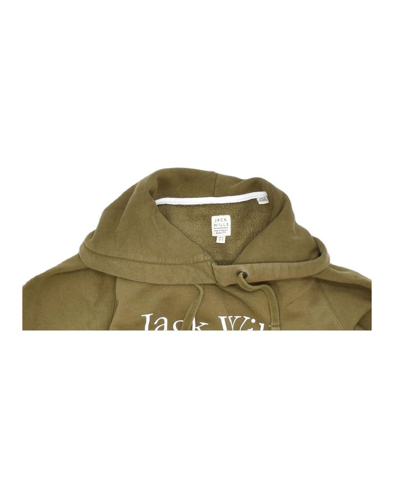 JACK WILLS Womens Graphic Hoodie Jumper UK 12 Medium Khaki Cotton | Vintage | Thrift | Second-Hand | Used Clothing | Messina Hembry 