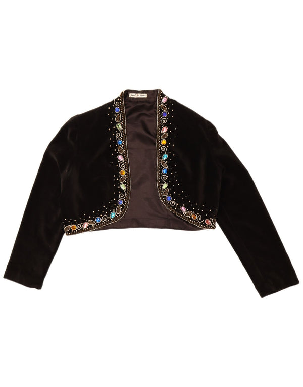 Vintage Womens Velvet Bolero Jacket UK 14  Large Black Cotton