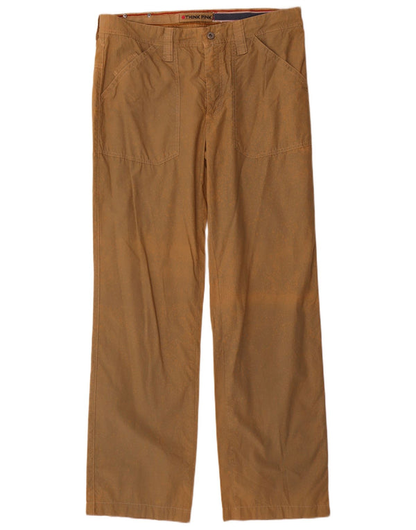 Think Pink Mens Straight Chino Trousers IT 50 Large W34 L33 Khaki Cotton