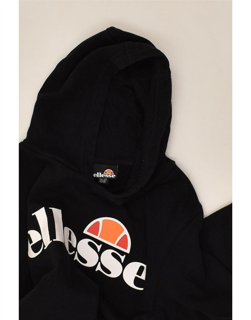 ELLESSE Boys Graphic Hoodie Jumper 12-13 Years Black Cotton | Vintage Ellesse | Thrift | Second-Hand Ellesse | Used Clothing | Messina Hembry 