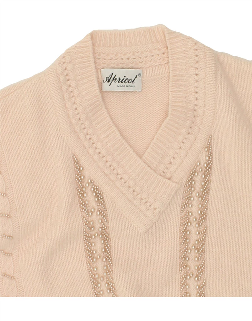 VINTAGE Womens V-Neck Jumper Sweater UK 14 Large Beige Argyle/Diamond Wool | Vintage Vintage | Thrift | Second-Hand Vintage | Used Clothing | Messina Hembry 